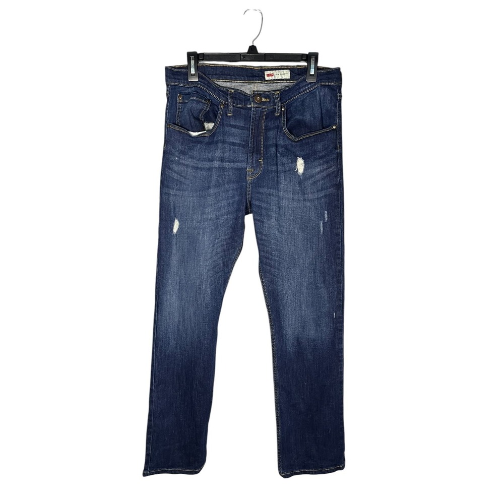 Wrangler Men's Slim Straight Denim Blue Jeans 34/30 Distressed